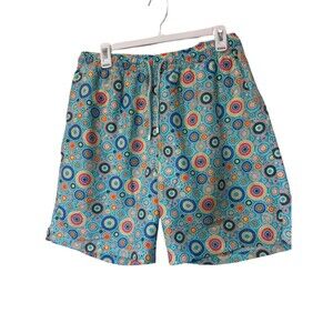 Peter Millar Swim Trunks Men's Large Aqua Blue Board Shorts Geometric Retro